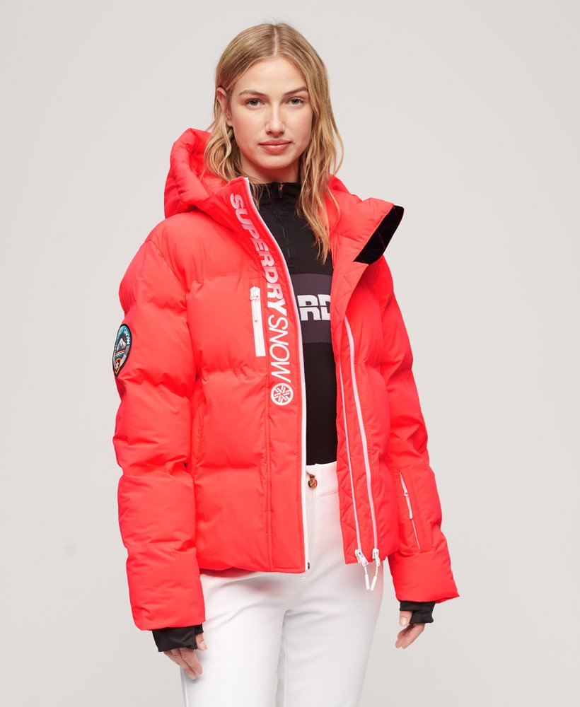 Womens - Ski Boxy Puffer Jacket in Hyper Fire Coral | Superdry UK