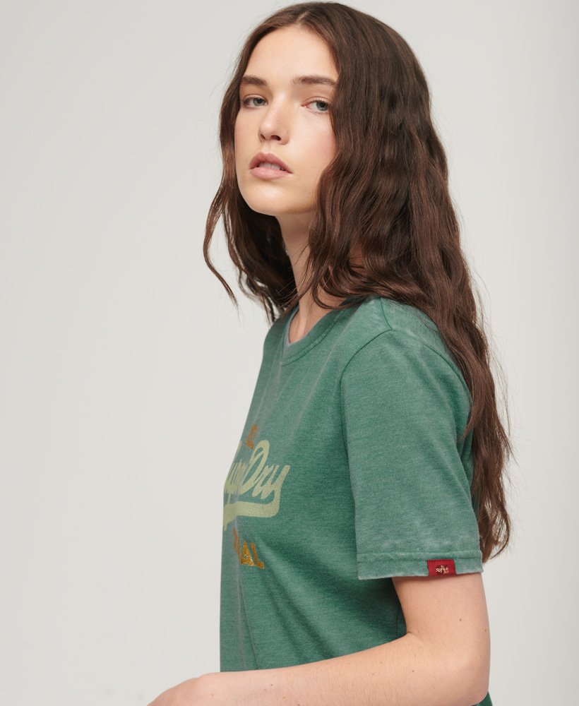 Women\'s Vintage Logo Jungle T-Shirt Green Deep | in Superdry Burnout US