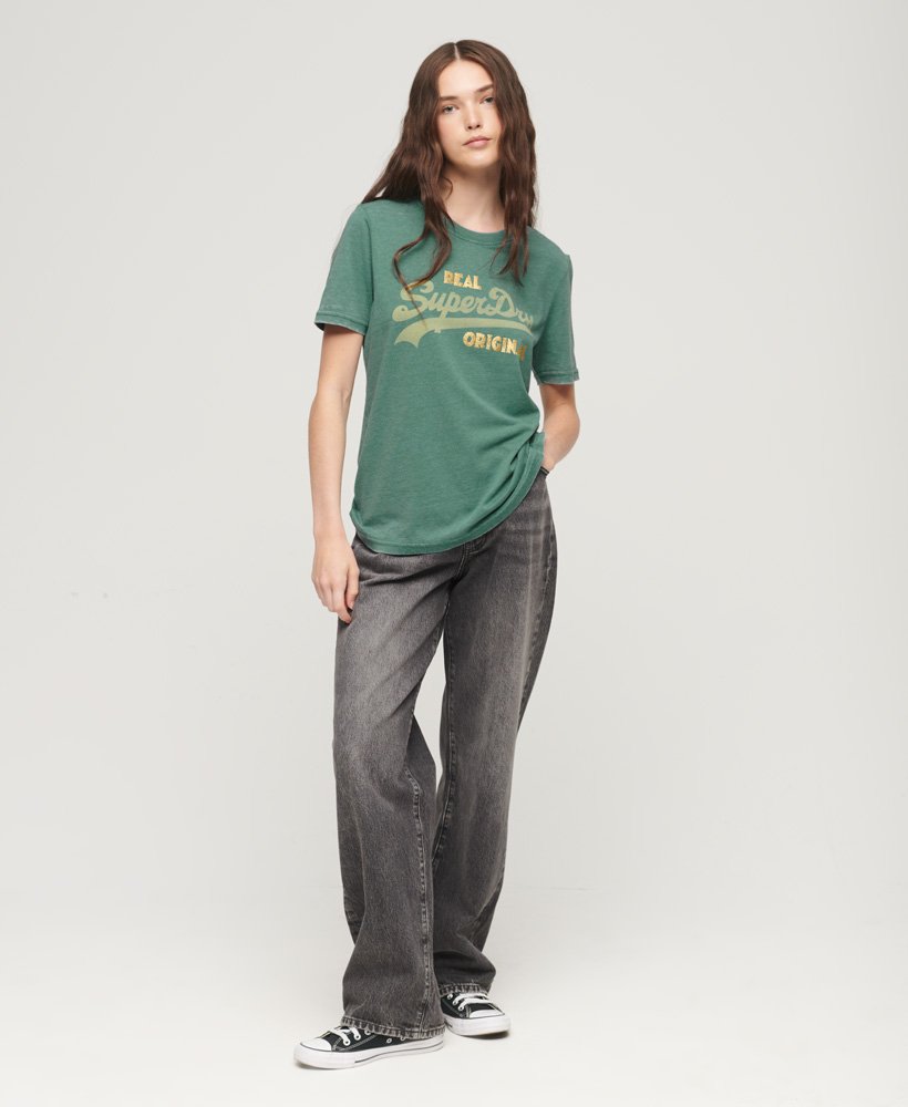 US Burnout Vintage Women\'s Superdry Logo Jungle Green Deep T-Shirt in |