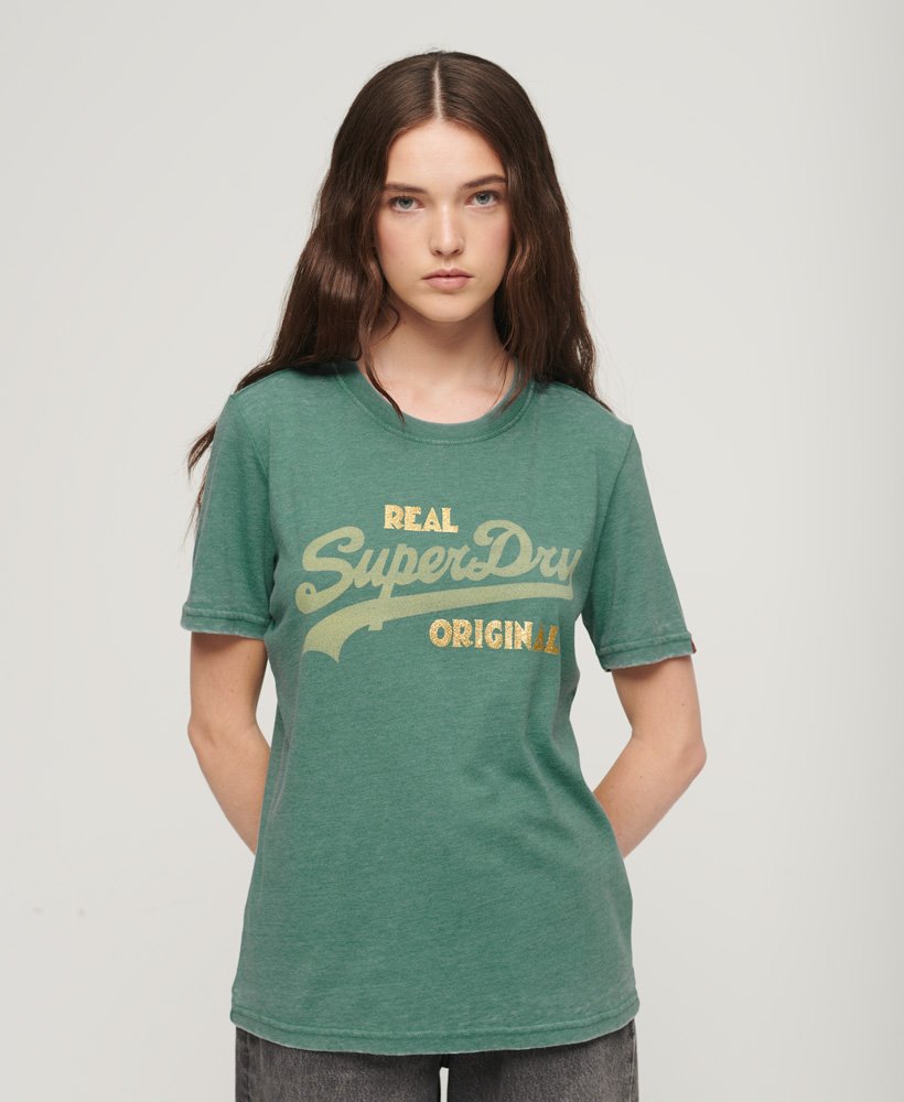 Women\'s Vintage Logo Burnout T-Shirt in Deep Jungle Green | Superdry US