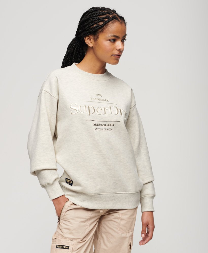 Womens - Luxe Metallic Logo Sweatshirt in Oatmeal Marl | Superdry UK