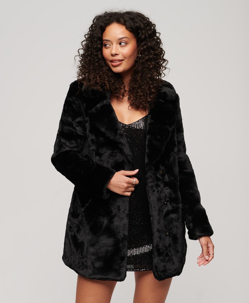 Womens - Vintage Mid Faux Fur Coat in Black | Superdry UK
