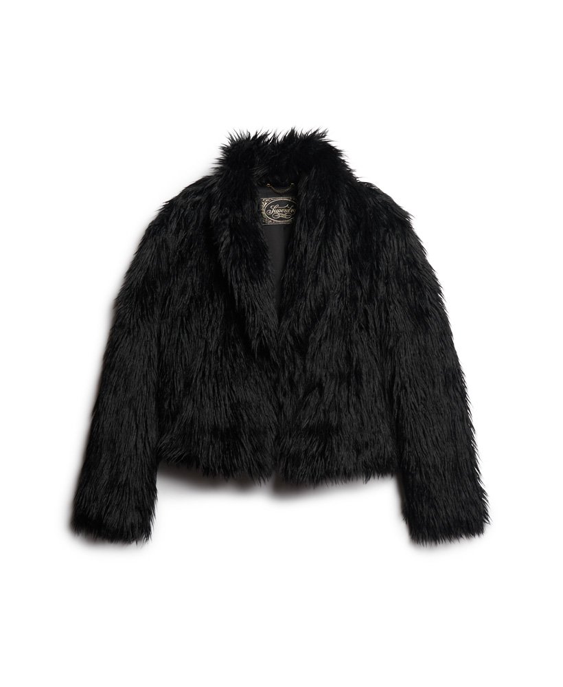 Womens - Short Faux Fur Coat in Long Black | Superdry UK