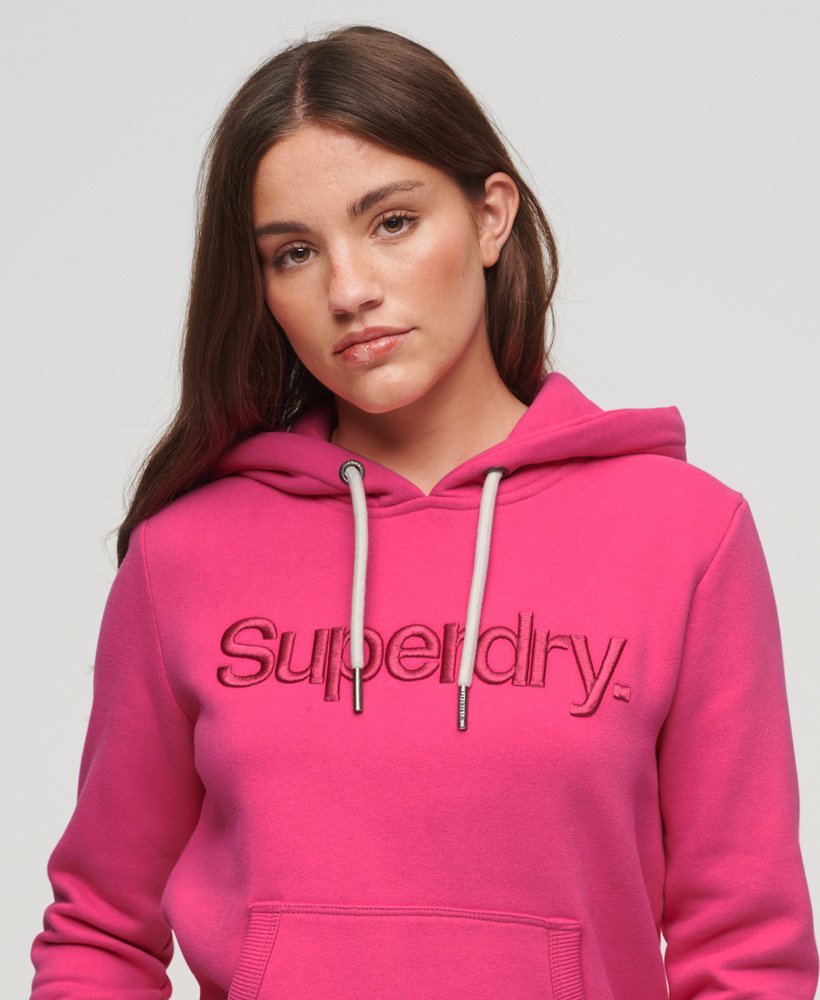 Womens - Tonal Embroidered Logo Hoodie in Raspberry Pink | Superdry UK