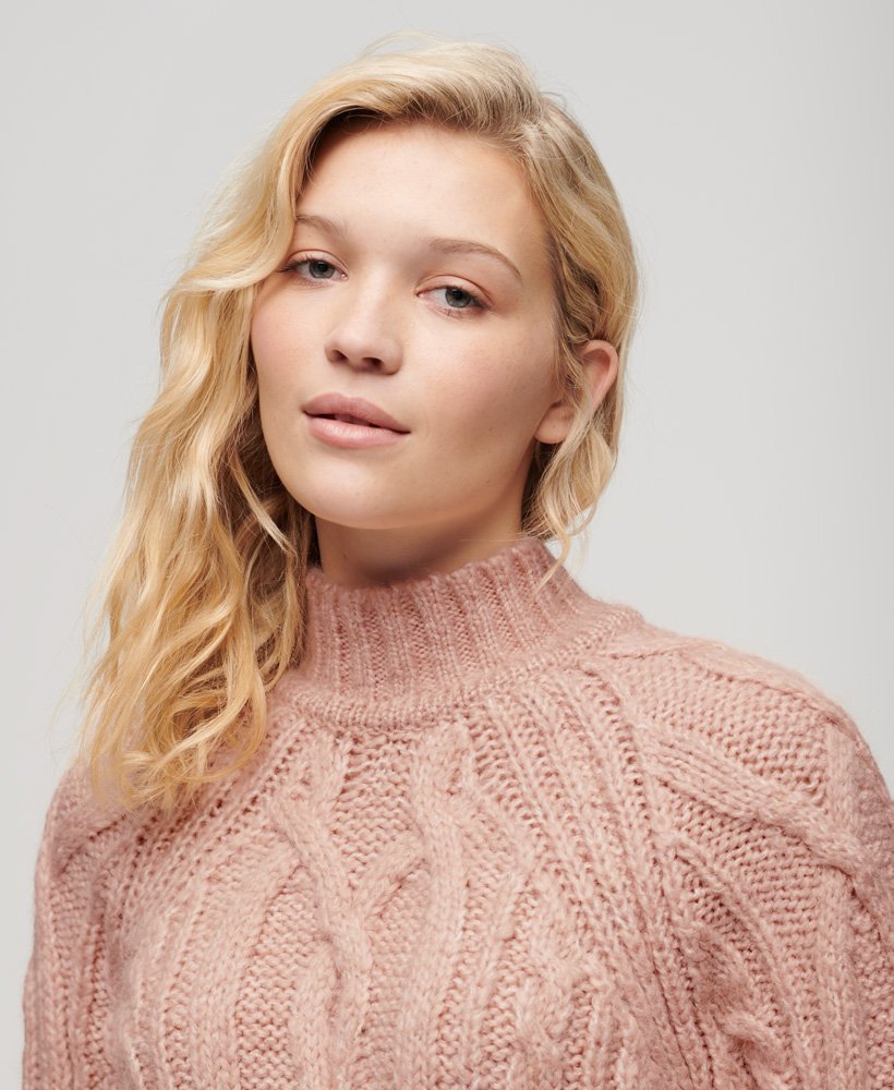 Tall Baby Pink Cable Knit Turtle Neck Sweater