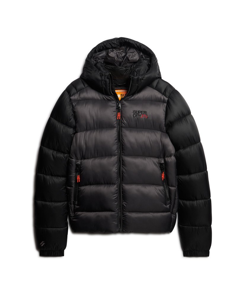 Men's - Hooded Colour Block Sports Puffer Jacket in Black | Superdry UK
