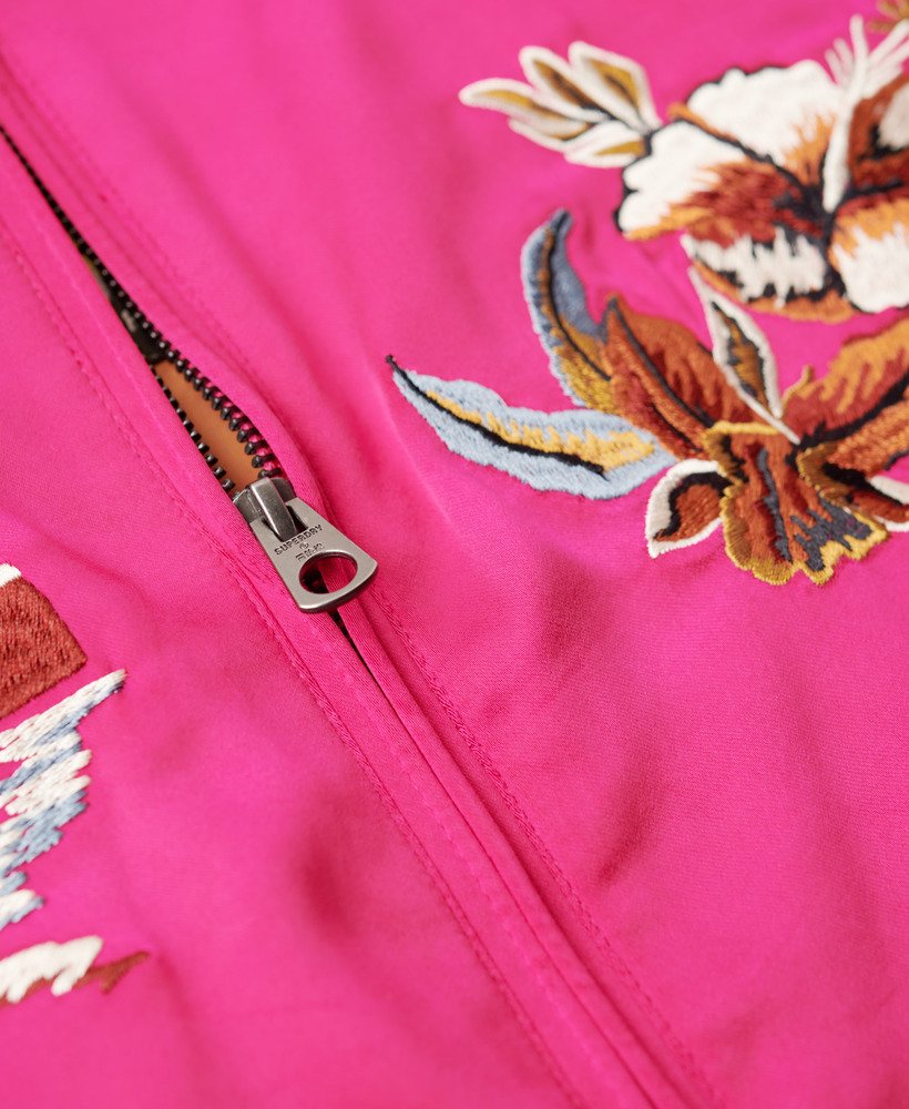 Pink embroidered bomber on sale jacket