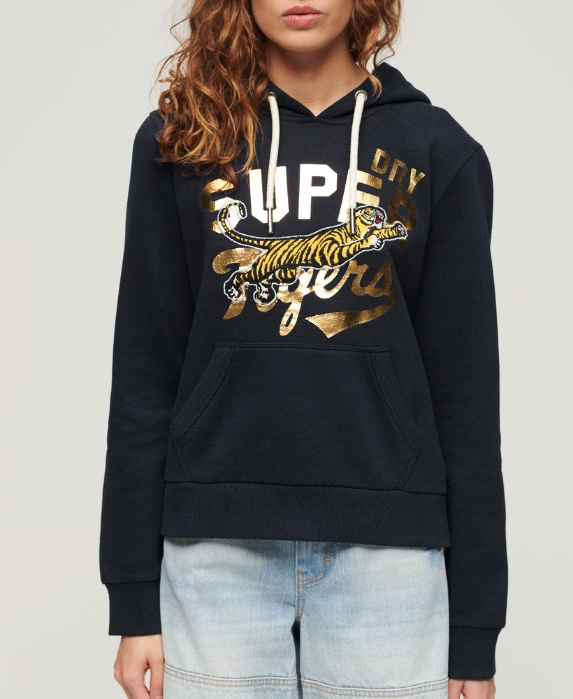 Womens - Reworked Classics Graphic Hoodie in Blue Navy Marl | Superdry UK