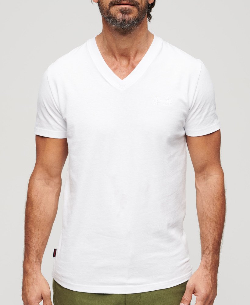 Mens - Organic Cotton Embroidered Logo V Neck T-Shirt in Optic ...