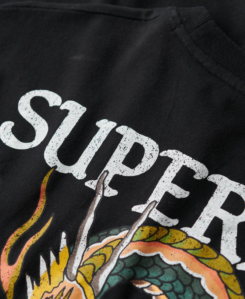 Mens - Tattoo Graphic Loose Fit T-Shirt in Washed Black | Superdry UK