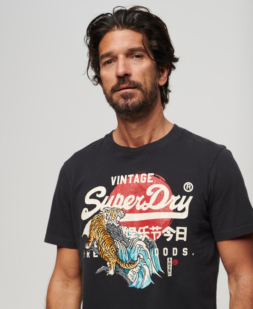 Men's Tokyo Graphic T Shirt in Bison Black | Superdry US