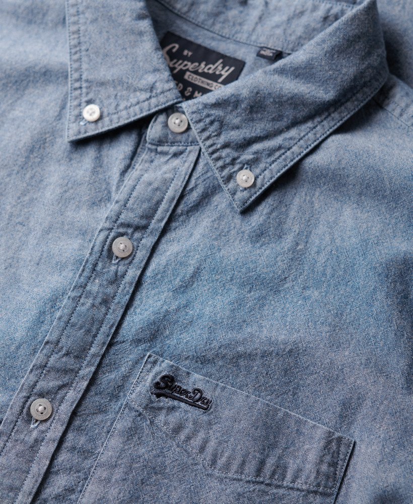 Men's - Cotton Long-sleeved Chambray Shirt in Indigo Chambray | Superdry UK