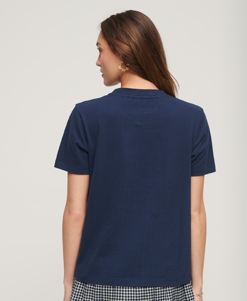 Women's Organic Cotton Vintage Logo Embroidered T-Shirt in Preppy Navy |  Superdry US