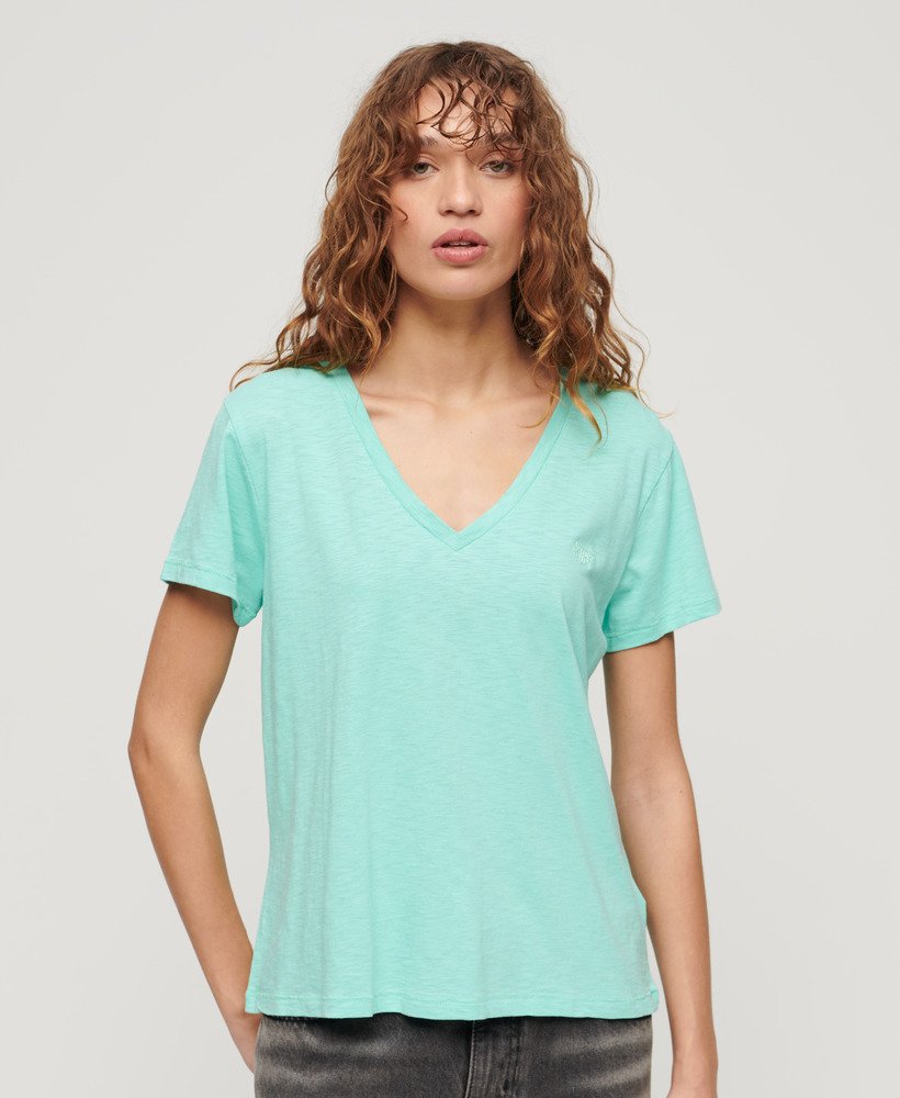 Women\'s Slub Embroidered V-Neck T-Shirt Mint | US Fluro in Superdry