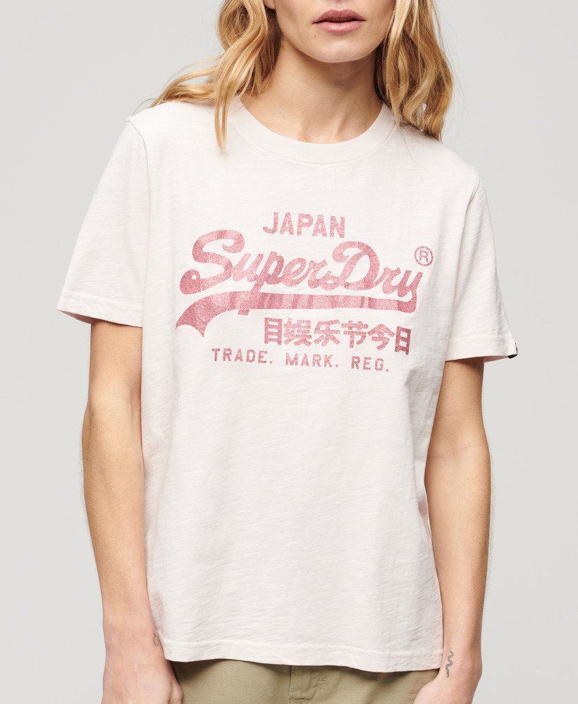 Relaxtes Pink Superdry Malve Logo Damen | T-Shirt in Metallic-Optik mit - Kreide DE