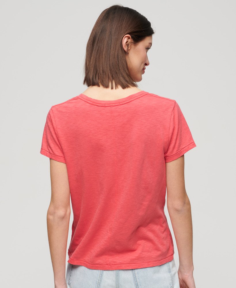 Women's Slub Embroidered V-Neck T-Shirt in Spiced Coral | Superdry US