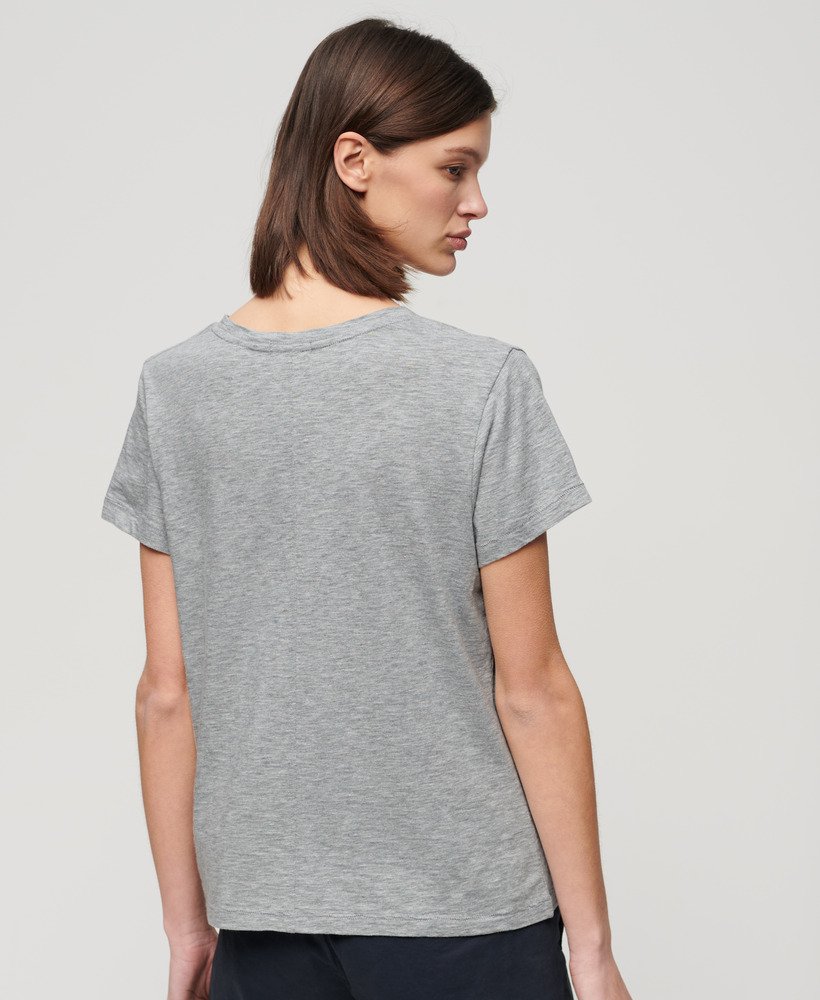 Womens - Slub Embroidered V-Neck T-Shirt in Smoke Grey Marl | Superdry UK