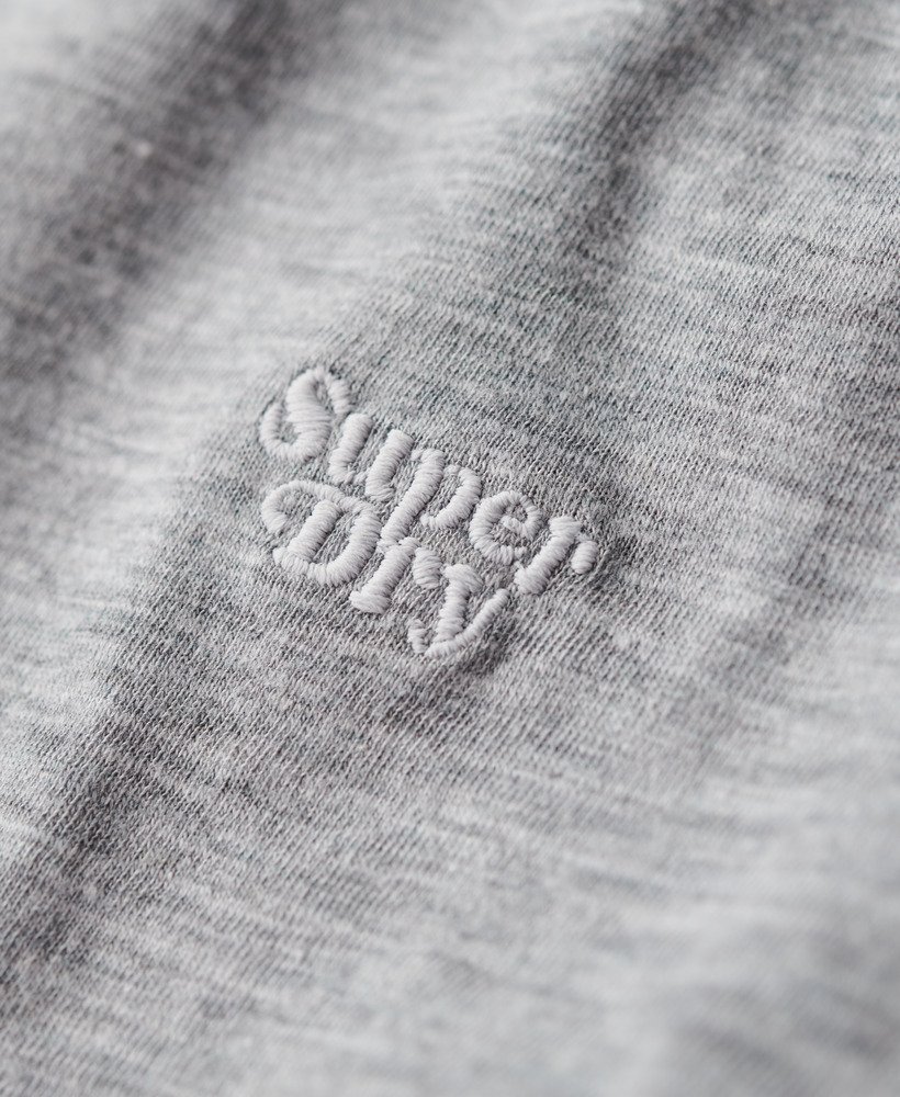 Women\'s Slub Embroidered V-Neck T-Shirt US in Smoke Superdry Marl Grey 
