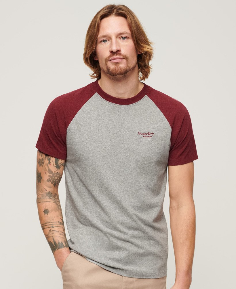 CH-DE | Herren vintage Baseball-T-Shirt Meliert/ mit Superdry Rot Logo Bio-Baumwolle Meliert aus Grau Essential