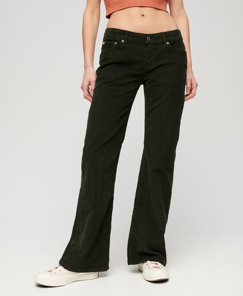 High Waist Flare Jeans In Olive Green