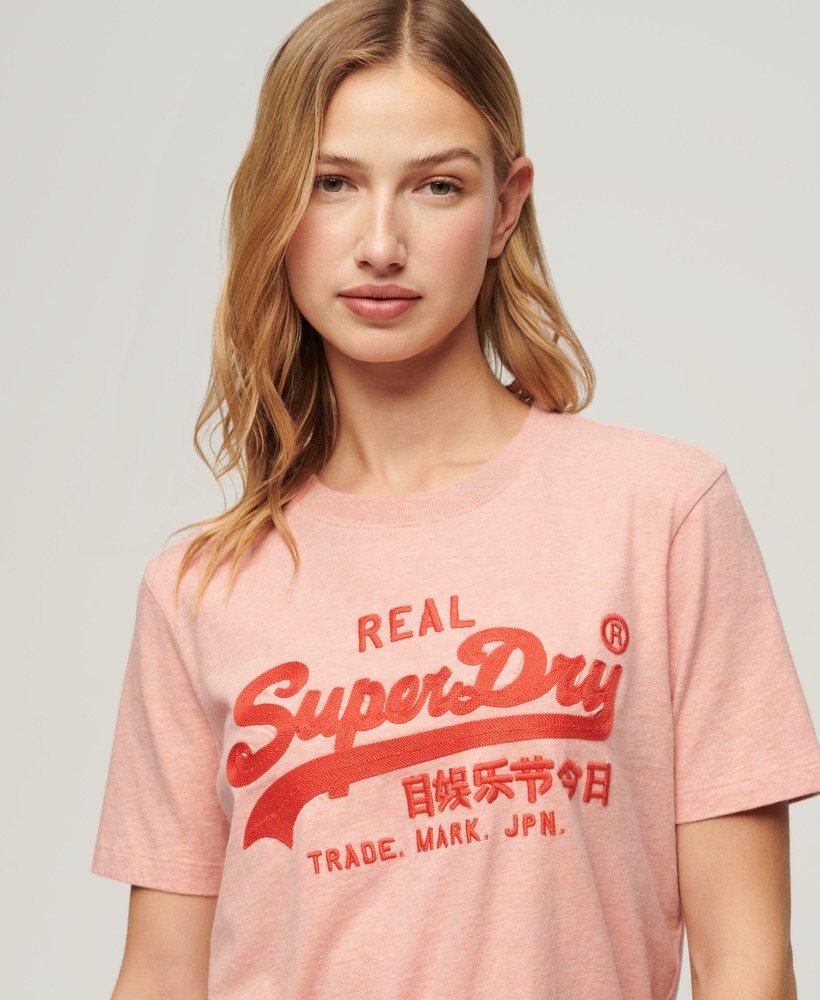 Embroidered in T-Shirt Logo US Vintage Abbey Heather Women\'s | Superdry Peach