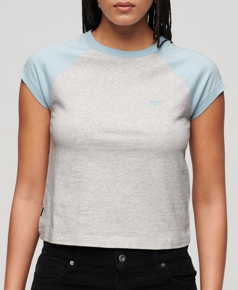 Women\'s Organic Cotton Essential Logo Raglan T-Shirt in Winter Sky Blue/  Glacier Grey Marl | Superdry US