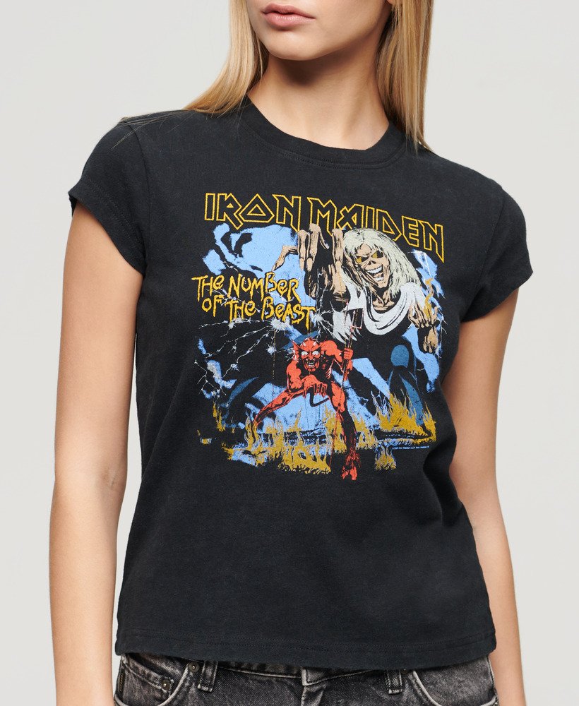 Women's Iron Maiden x Superdry Cap Sleeve Band T-Shirt in Heavy Metal Black