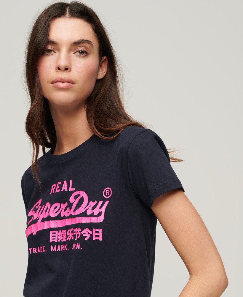 Womens - Neon Graphic Fitted T-Shirt in Eclipse Navy | Superdry UK