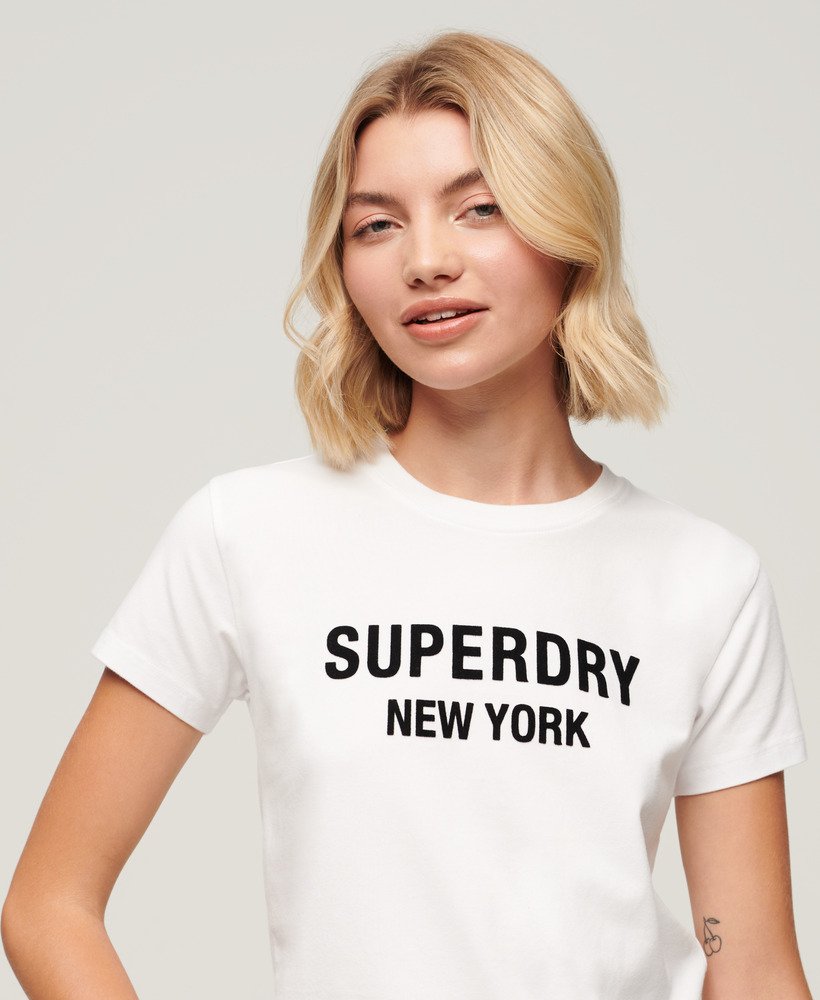 Women\'s Sport Luxe Logo Fitted Cropped T-Shirt in Brilliant White/black |  Superdry US