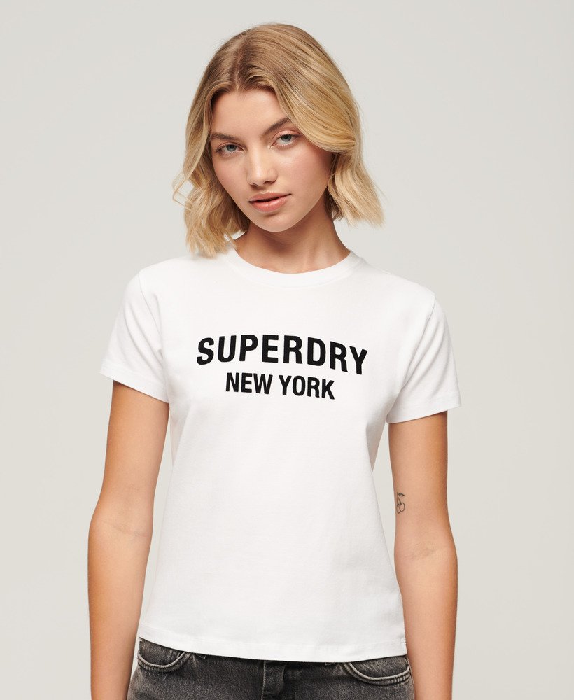 Women\'s Sport | Superdry Brilliant Luxe Cropped White/black in Fitted US T-Shirt Logo