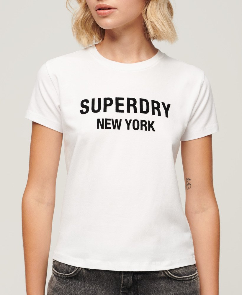 Sport | Fitted White/black Luxe Logo T-Shirt US in Women\'s Brilliant Superdry Cropped