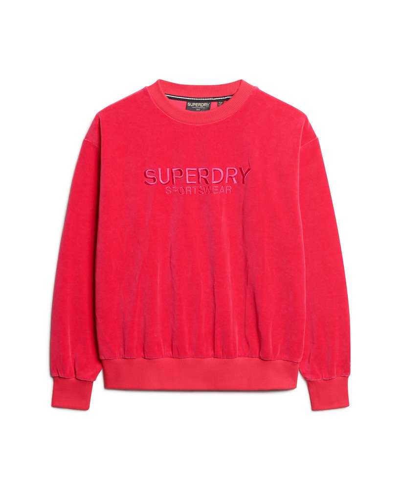 Womens - Velour Graphic Boxy Crew Sweatshirt in Highland Berry Pink ...