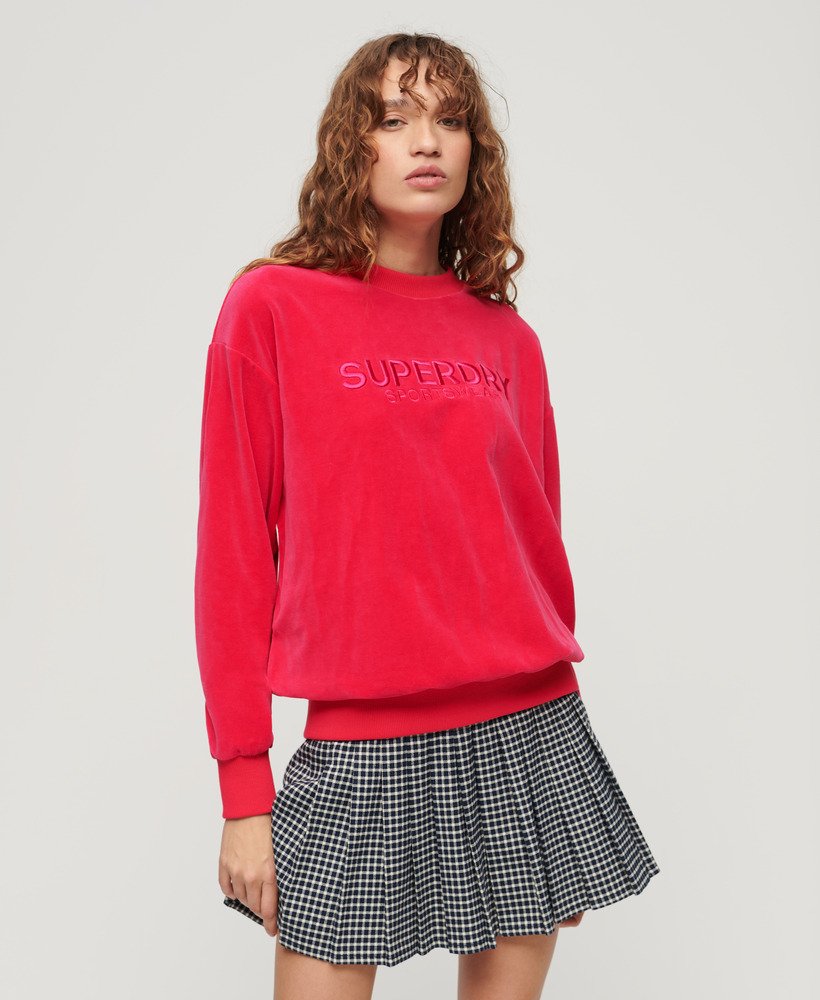 Womens - Velour Graphic Boxy Crew Sweatshirt in Highland Berry Pink ...