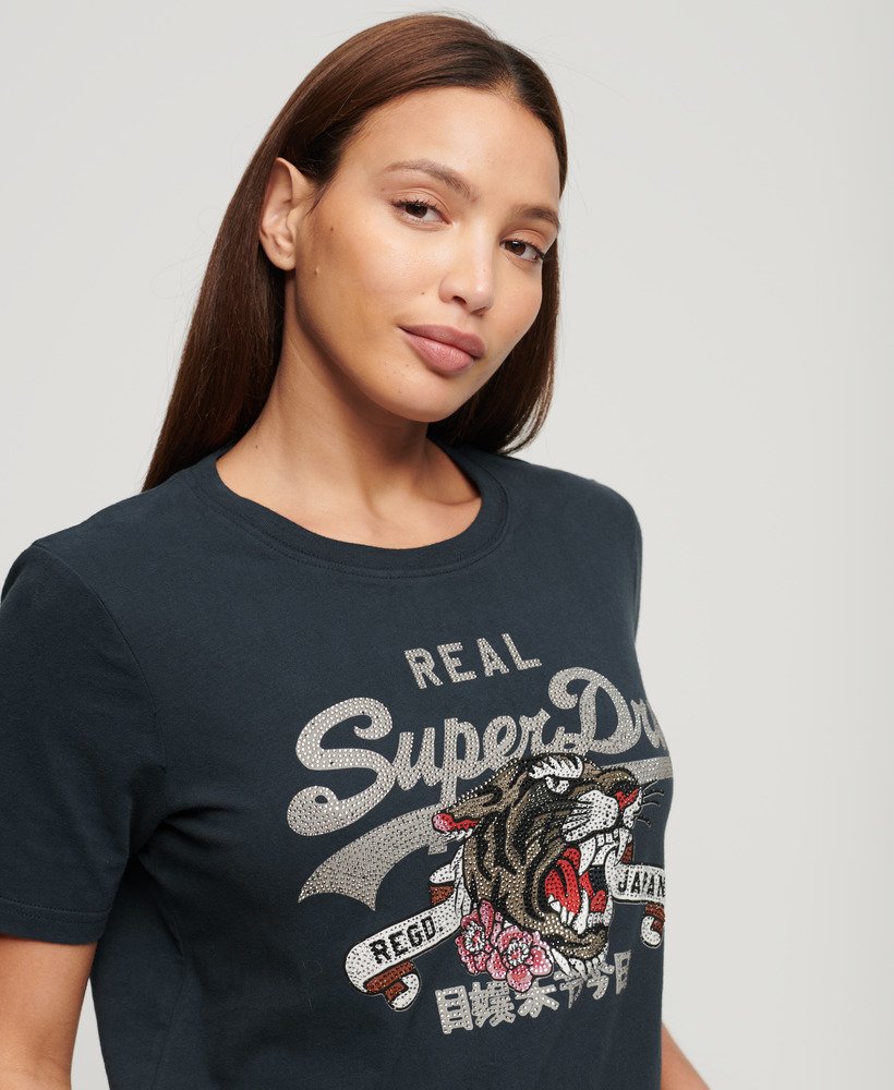 Womens - Vintage Superdry Logo Narrative | Navy UK in T-Shirt Eclipse