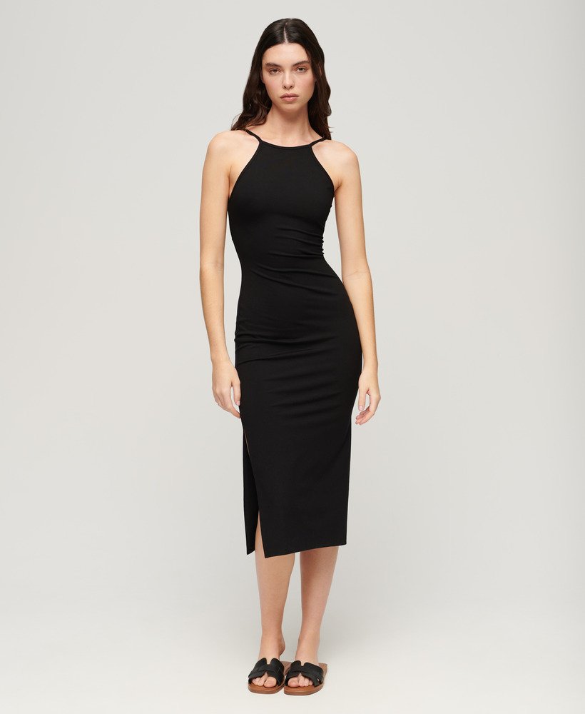 Womens - Jersey Lace Back Midi Dress in Black | Superdry UK