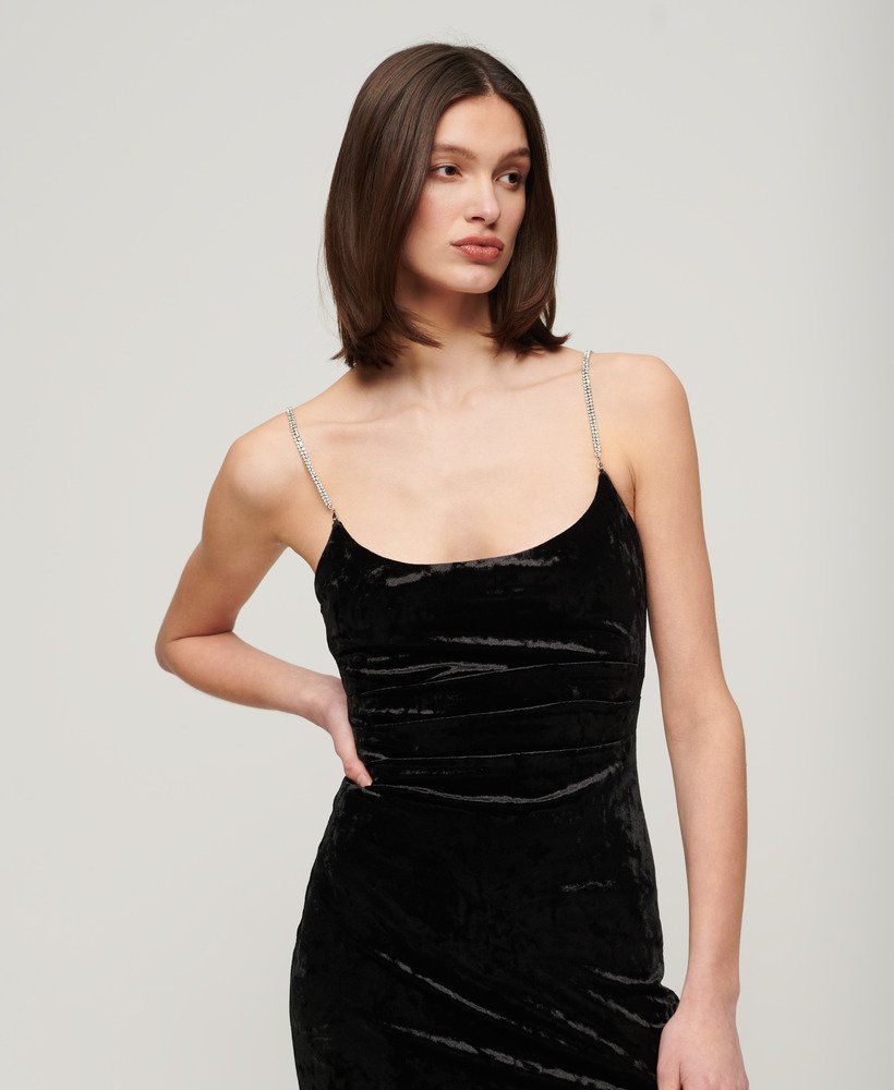 Womens - Diamonte Velvet Maxi Dress in Black | Superdry UK