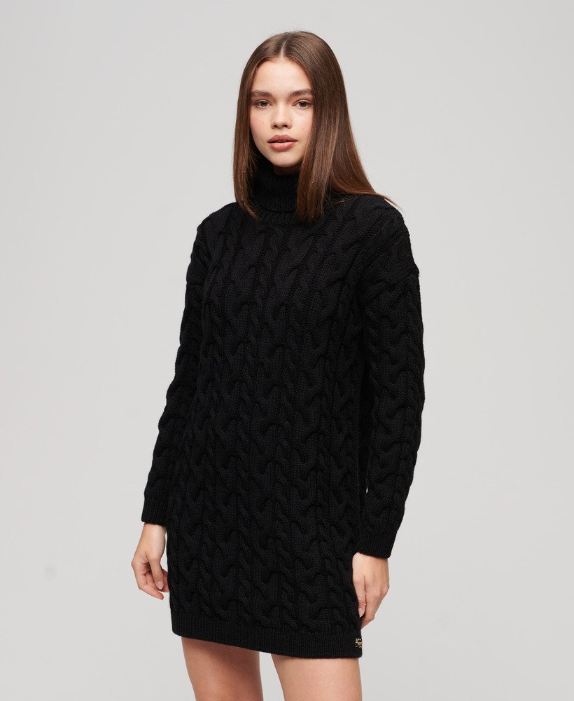 Mujer – Vestido de punto de manga larga en lana merino en Negro