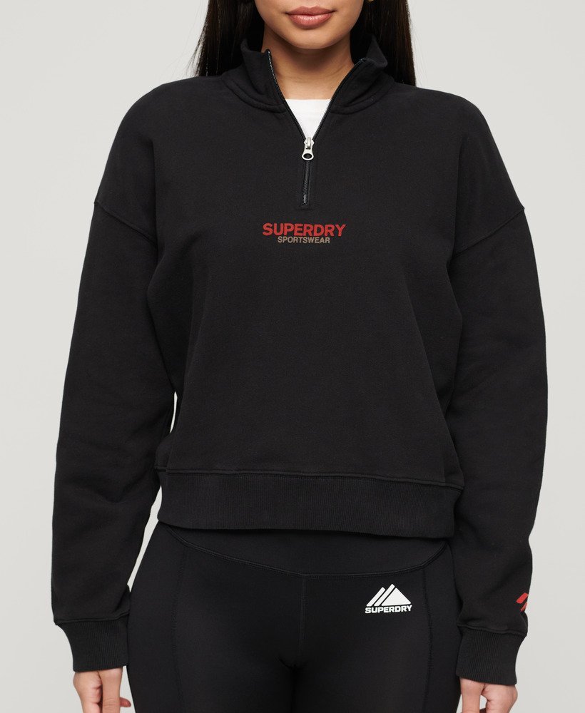 Womens - Sportswear Logo Boxy Half Zip Sweatshirt in Black | Superdry UK