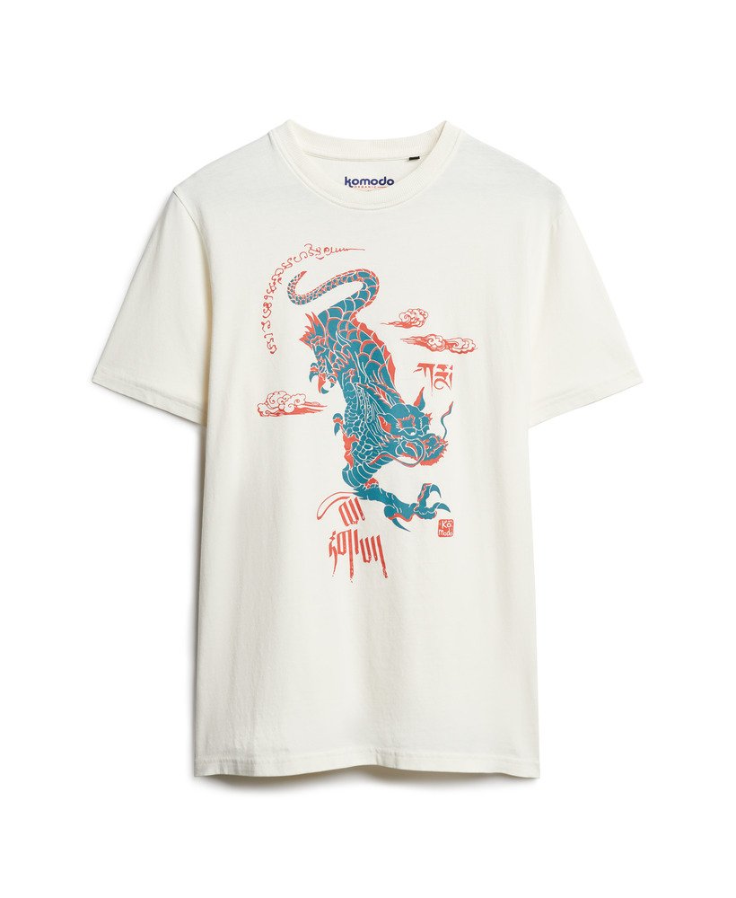 Mens - Superdry x Komodo Kailash Dragon T-Shirt in New Chalk White ...