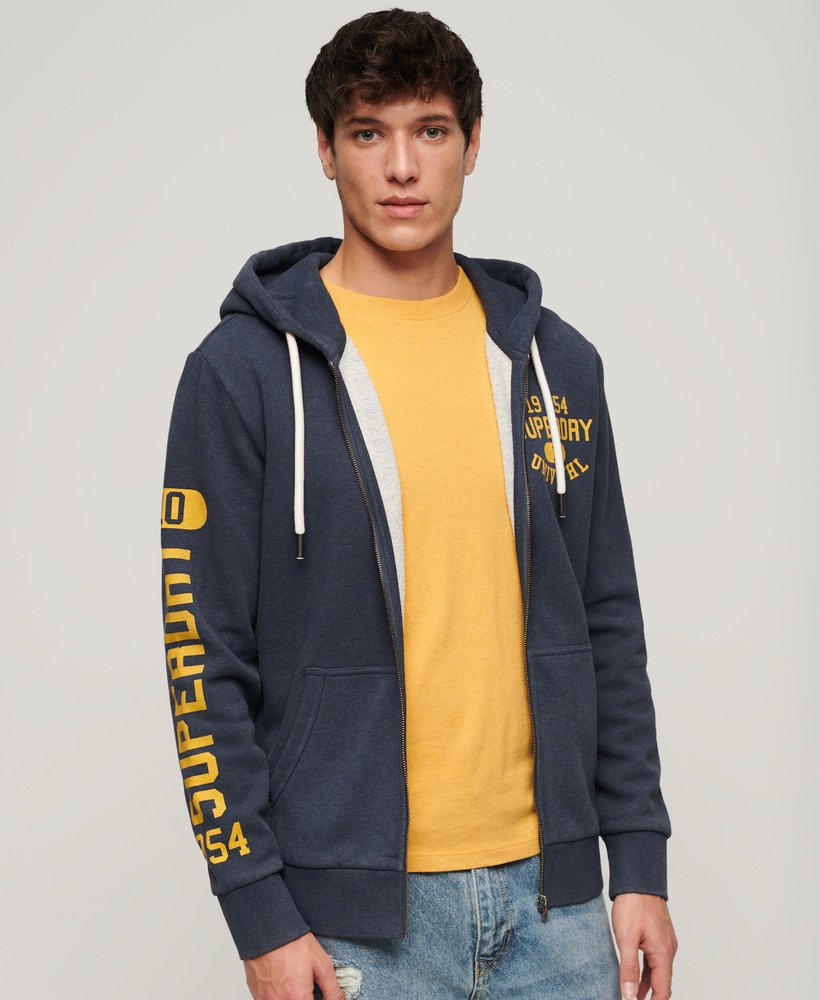 Mens - Athletic College Graphic Zip Hoodie in Trench Navy Marl ...