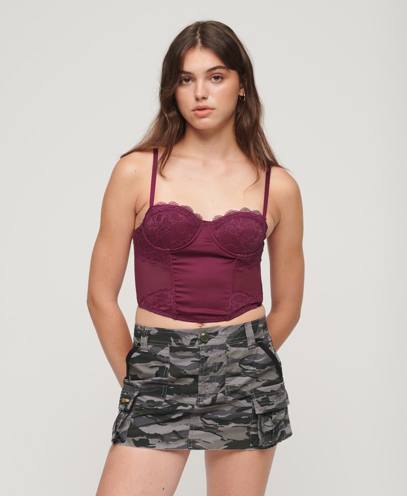 Black silk lace trim top with spaghetti straps and curved hem