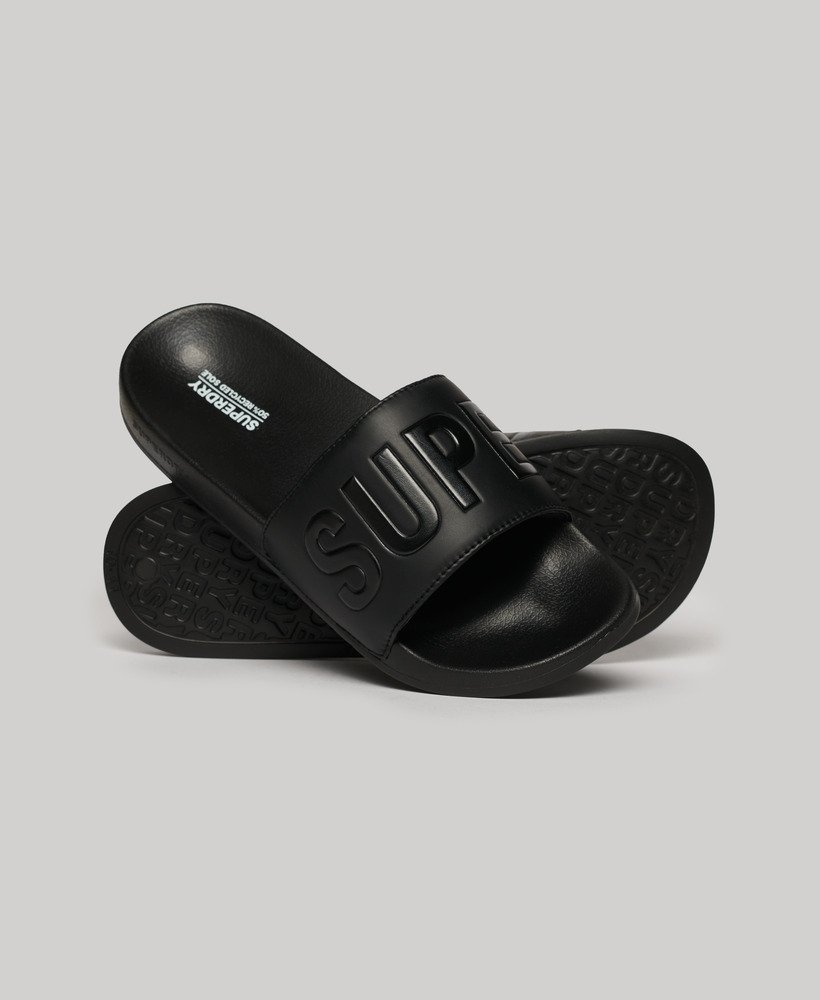 Men's Vegan Logo Pool Sliders in Black/black
