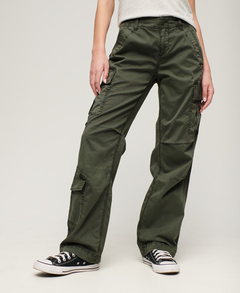 Womens - Low Rise Straight Cargo Pants in Thyme Green | Superdry UK