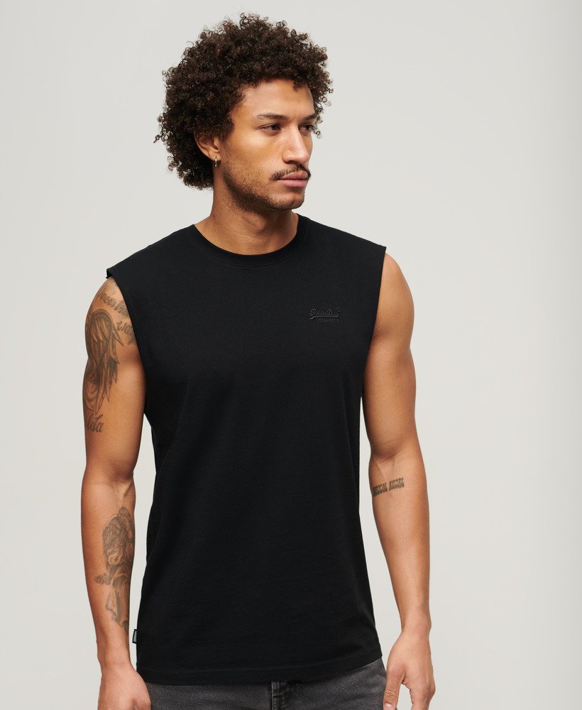 Men's Organic Cotton Essential Logo Tank Top in Black