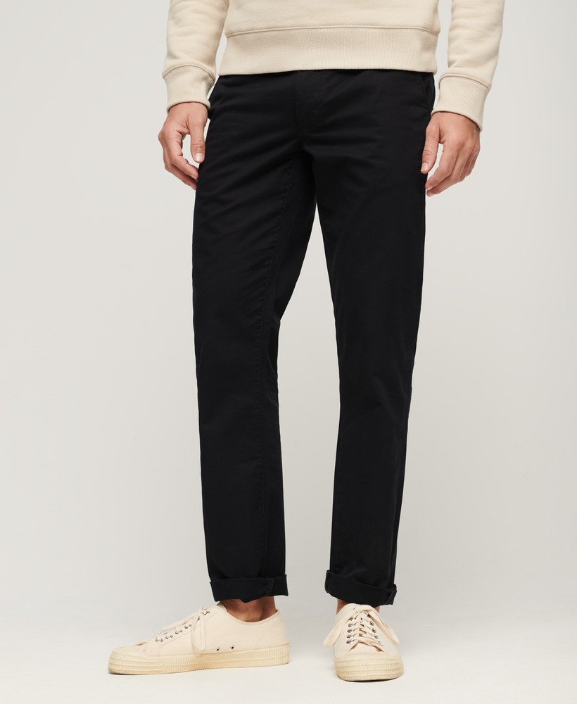 Men's - Slim Tapered Stretch Chino Trousers in Black