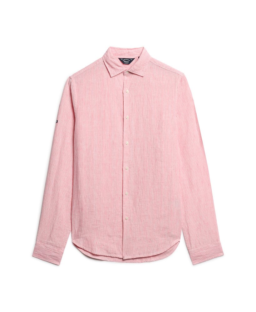 Men's - Casual Linen Long Sleeve Shirt in New House Pink Stripe ...