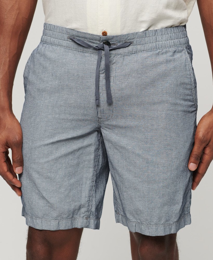 Men's - Drawstring Linen Shorts in Navy Stripe