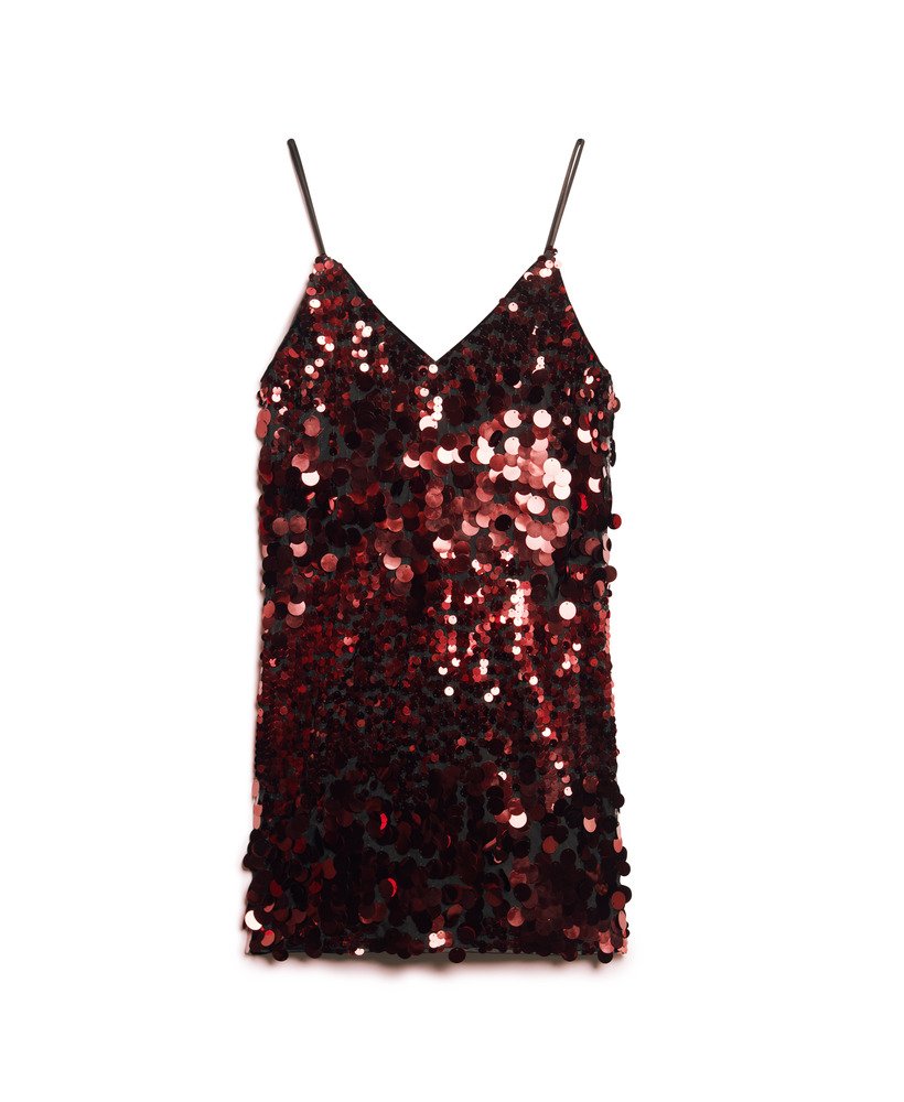 Womens - Disco Sequin Mini Dress in Red Brocade | Superdry UK