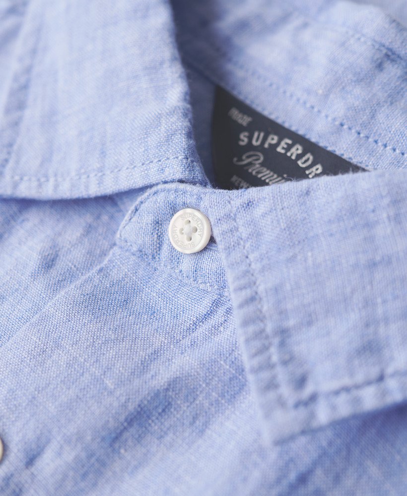 Men's - Casual Linen Long Sleeve Shirt in Light Blue Chambray | Superdry UK