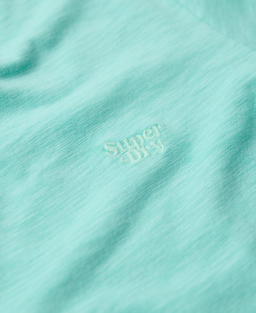 Womens - Slub Embroidered V-Neck T-Shirt in Fluro Mint | Superdry UK
